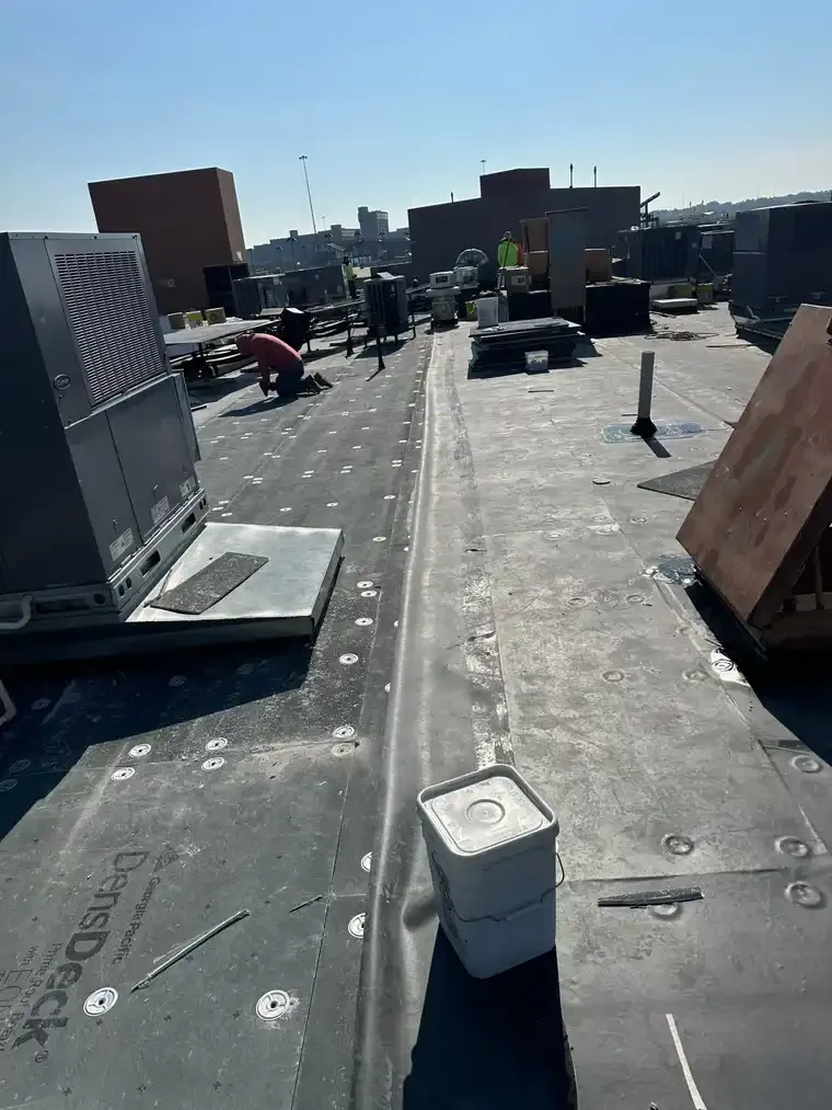 Wind damaged commercial roof Wind damaged commercial roof